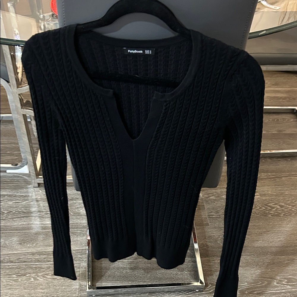PattyBoutik Black Textured V-Neck Top
